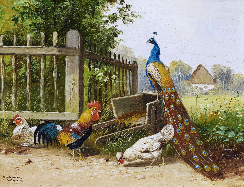 Farmyard with Peacock jigsaw puzzle in Piece of Art puzzles on TheJigsawPuzzles.com