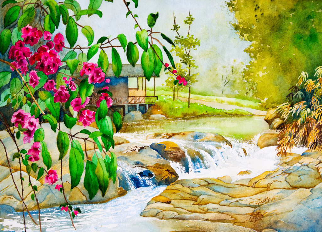 Весенний пейзаж в Таиланде jigsaw puzzle in Водопады puzzles on TheJigsawPuzzles.com