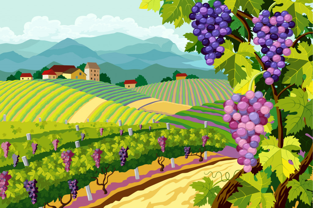 Vineyard and Grape Bunches jigsaw puzzle in Fruits & Veggies puzzles on TheJigsawPuzzles.com