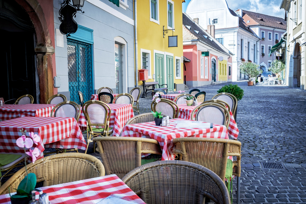 Street Cafe in Szentendre, Hungary jigsaw puzzle in Food & Bakery puzzles on TheJigsawPuzzles.com