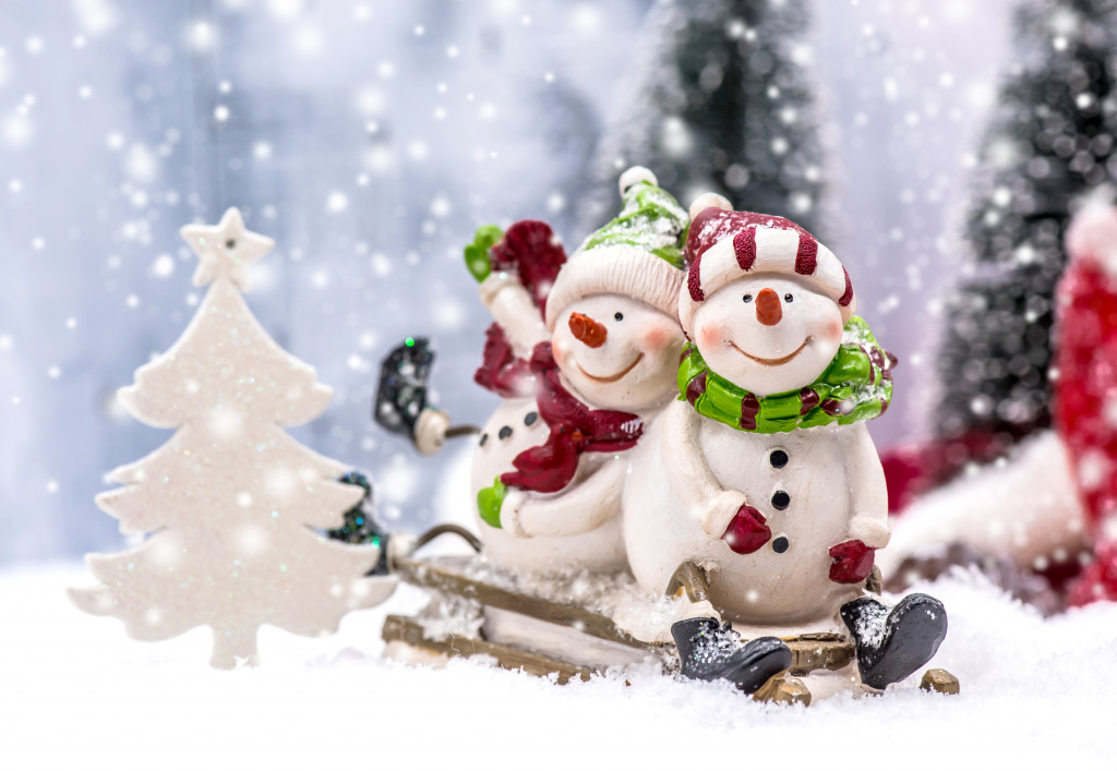 Счастливые снеговики jigsaw puzzle in Новый год и Рождество puzzles on TheJigsawPuzzles.com