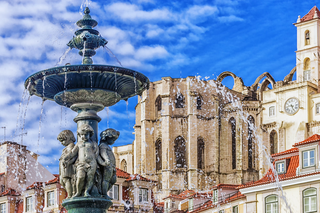 Fountain in Rossio Square in Lisbon jigsaw puzzle in Waterfalls puzzles on TheJigsawPuzzles.com