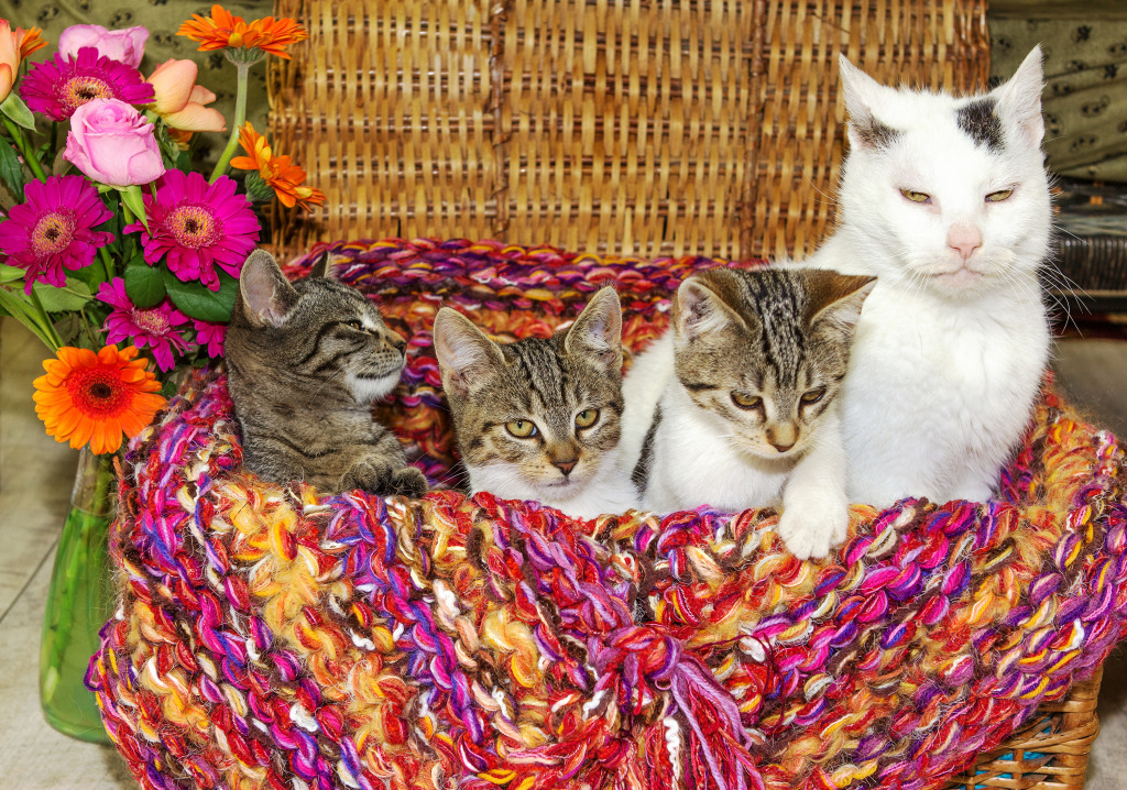 Stepfather with Three Kittens jigsaw puzzle in Bricolage puzzles on TheJigsawPuzzles.com