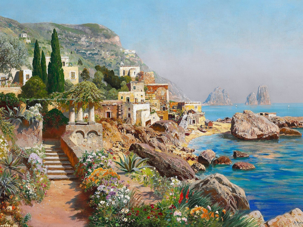 Vista da Marina Piccola em Capri jigsaw puzzle in Obras de Arte puzzles on TheJigsawPuzzles.com