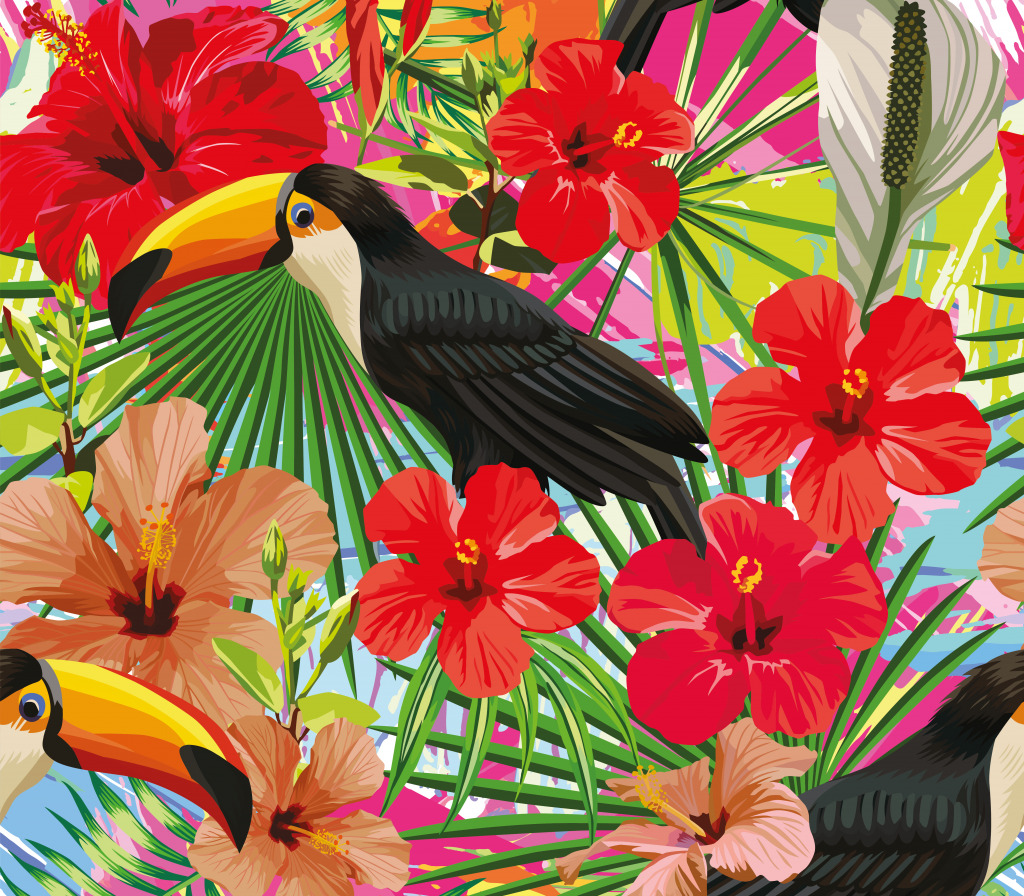 Toucans and Flowers jigsaw puzzle in Animals puzzles on TheJigsawPuzzles.com