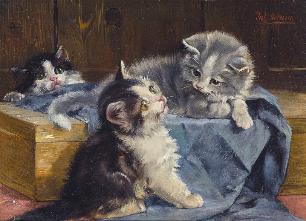Three Kittens on a Blue Blanket jigsaw puzzle in Piece of Art puzzles on TheJigsawPuzzles.com