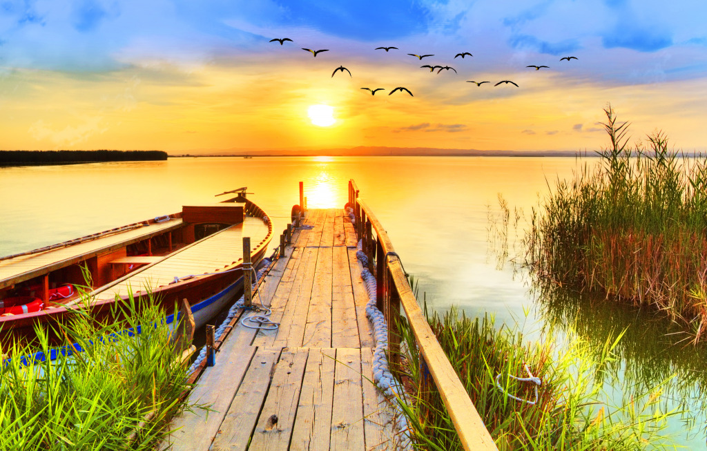 Sunset on the Lake jigsaw puzzle in Puzzle of the Day puzzles on TheJigsawPuzzles.com
