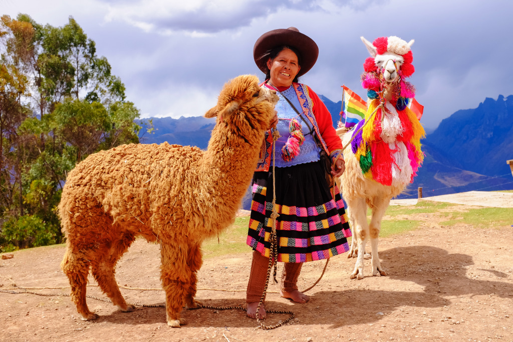 Peruvian Lady with her Alpacas jigsaw puzzle in Animals puzzles on TheJigsawPuzzles.com