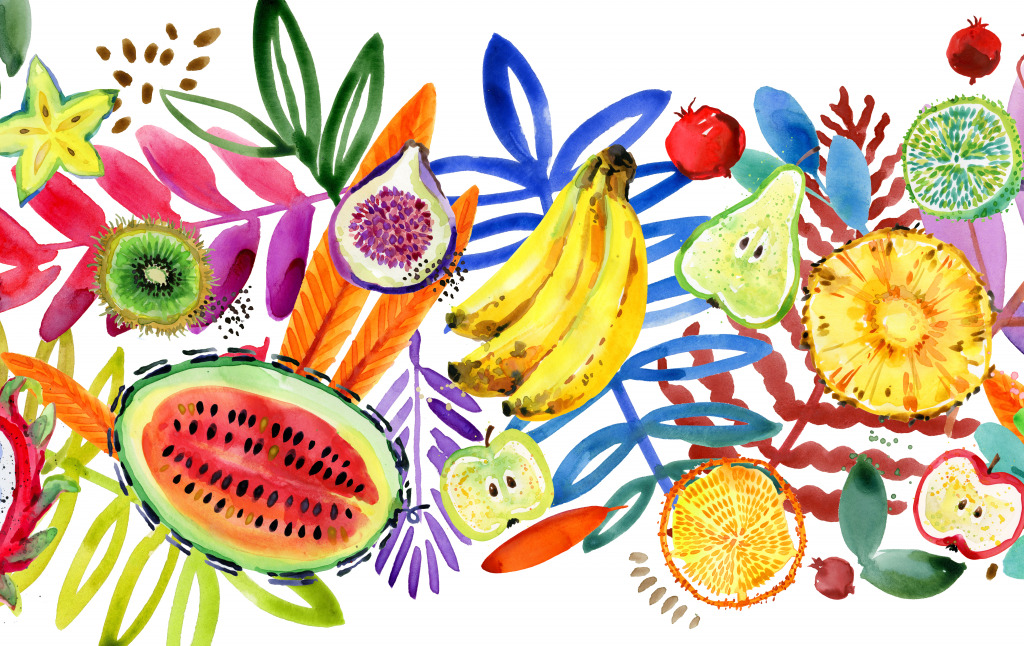 Тропические фрукты, акварель jigsaw puzzle in Фрукты и Овощи puzzles on TheJigsawPuzzles.com