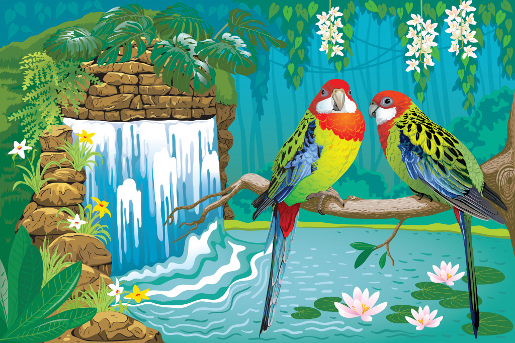 Tropische Landschaft mit einem Wasserfall jigsaw puzzle in Wasserfälle puzzles on TheJigsawPuzzles.com