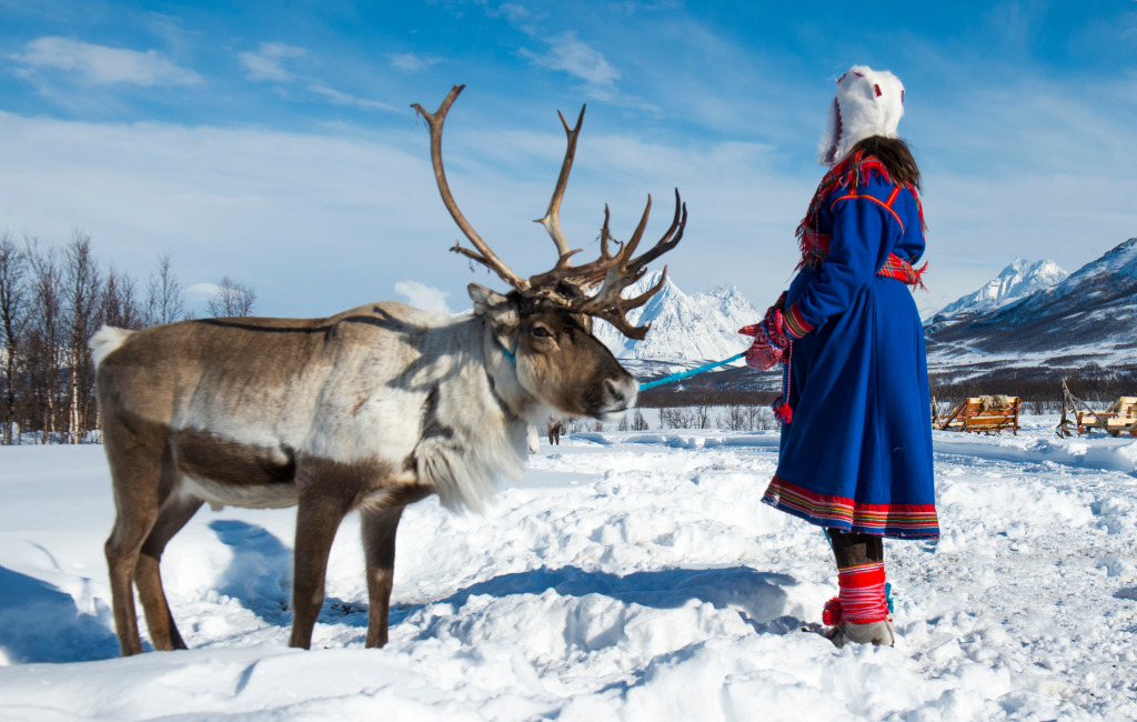 Une femme Sámi en Laponie jigsaw puzzle in Animaux puzzles on TheJigsawPuzzles.com