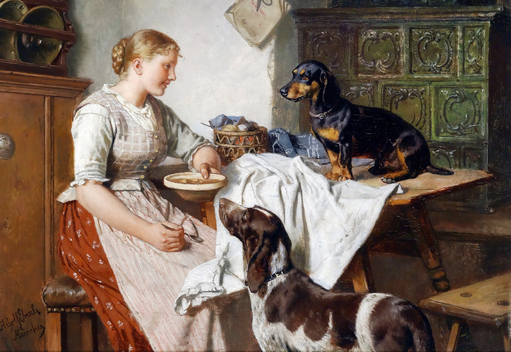 Feeding the dogs jigsaw puzzle in Piece of Art puzzles on TheJigsawPuzzles.com