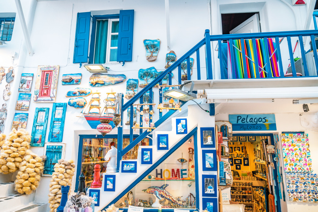 Narrow Street in Mykonos Town, Greece jigsaw puzzle in Puzzle of the Day puzzles on TheJigsawPuzzles.com