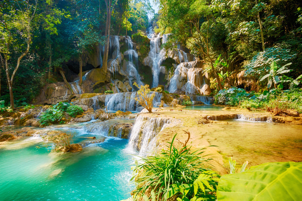 Kuang Si Waterfall, Laos jigsaw puzzle in Waterfalls puzzles on TheJigsawPuzzles.com