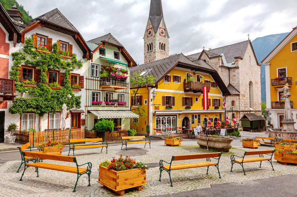 Town Square in Hallstatt, Austria jigsaw puzzle in Street View puzzles on TheJigsawPuzzles.com