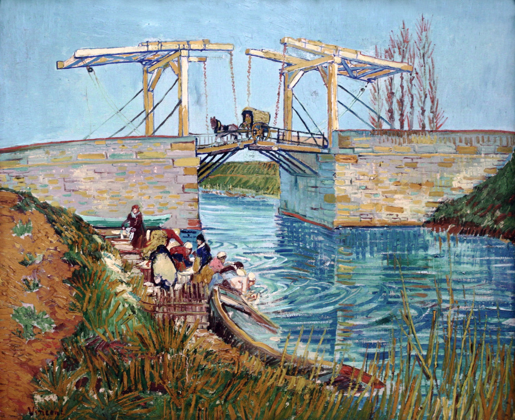 Langlois Bridge at Arles with Women Washing jigsaw puzzle in Piece of Art puzzles on TheJigsawPuzzles.com