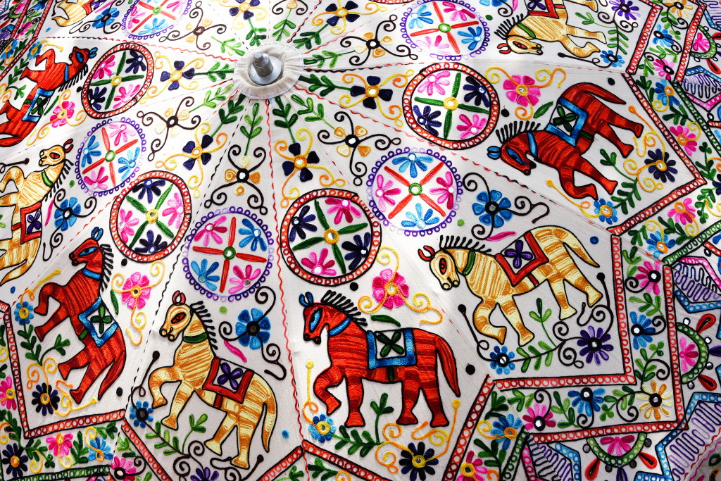 Traditioneller Sonnenschirm, Jammu und Kashmir, Indien jigsaw puzzle in Puzzle des Tages puzzles on TheJigsawPuzzles.com