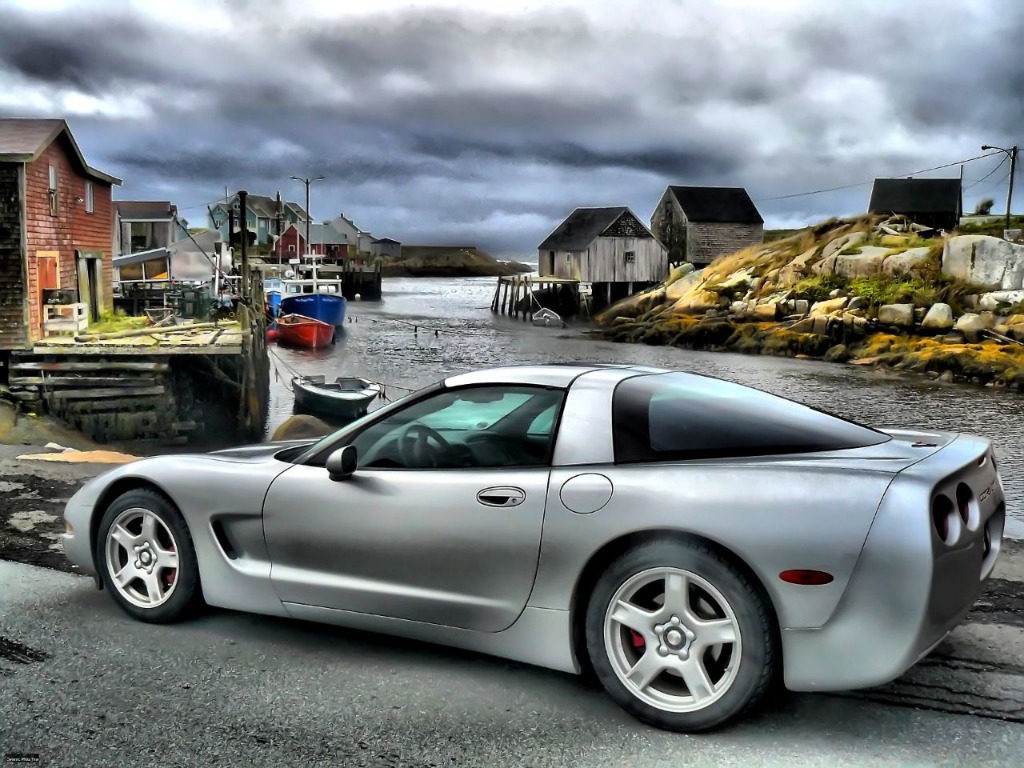 Corvette at Peggy's Cove jigsaw puzzle in Cars & Bikes puzzles on TheJigsawPuzzles.com