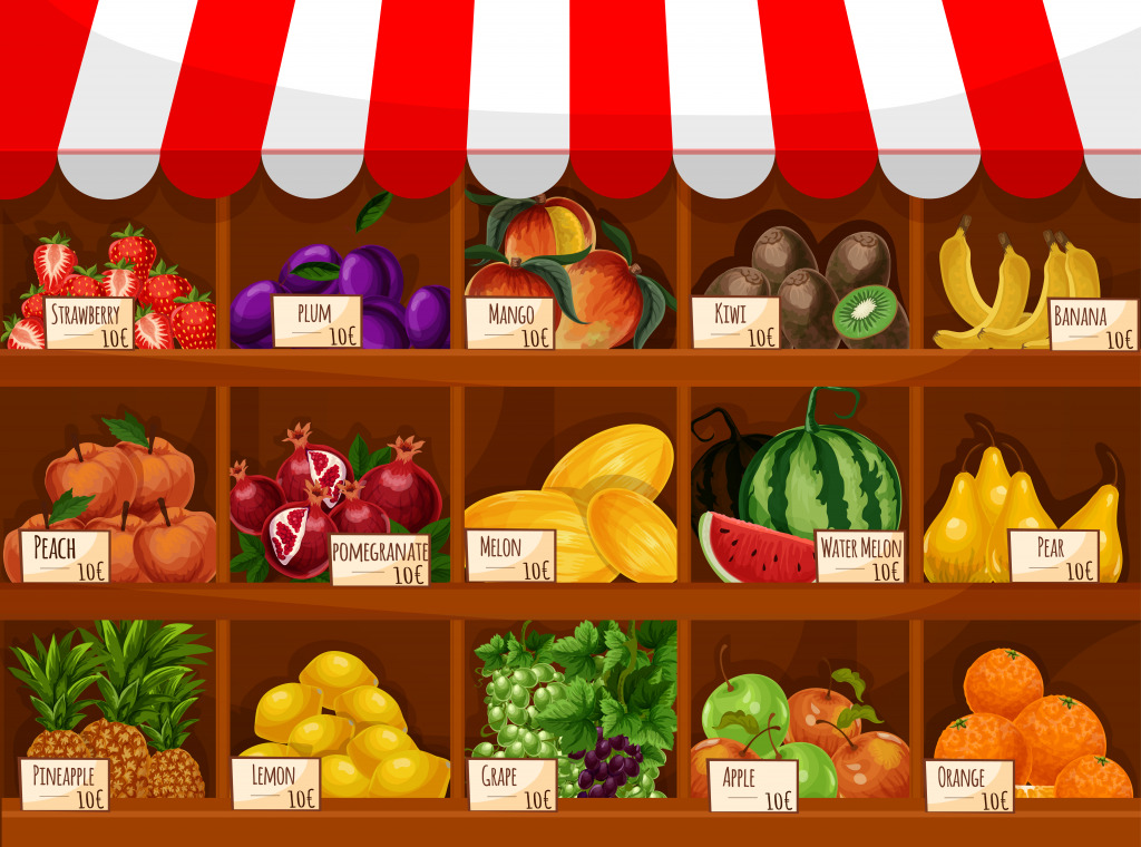 Obststand auf dem Markt jigsaw puzzle in Obst & Gemüse puzzles on TheJigsawPuzzles.com