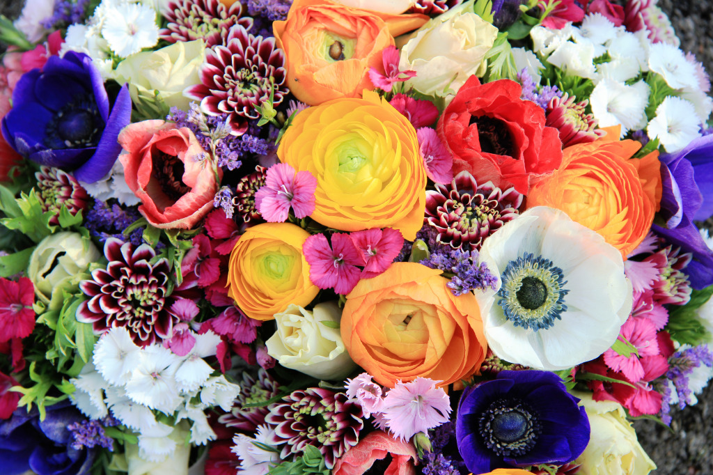 Bouquet with Ranunculus and Anemones jigsaw puzzle in Puzzle of the Day puzzles on TheJigsawPuzzles.com
