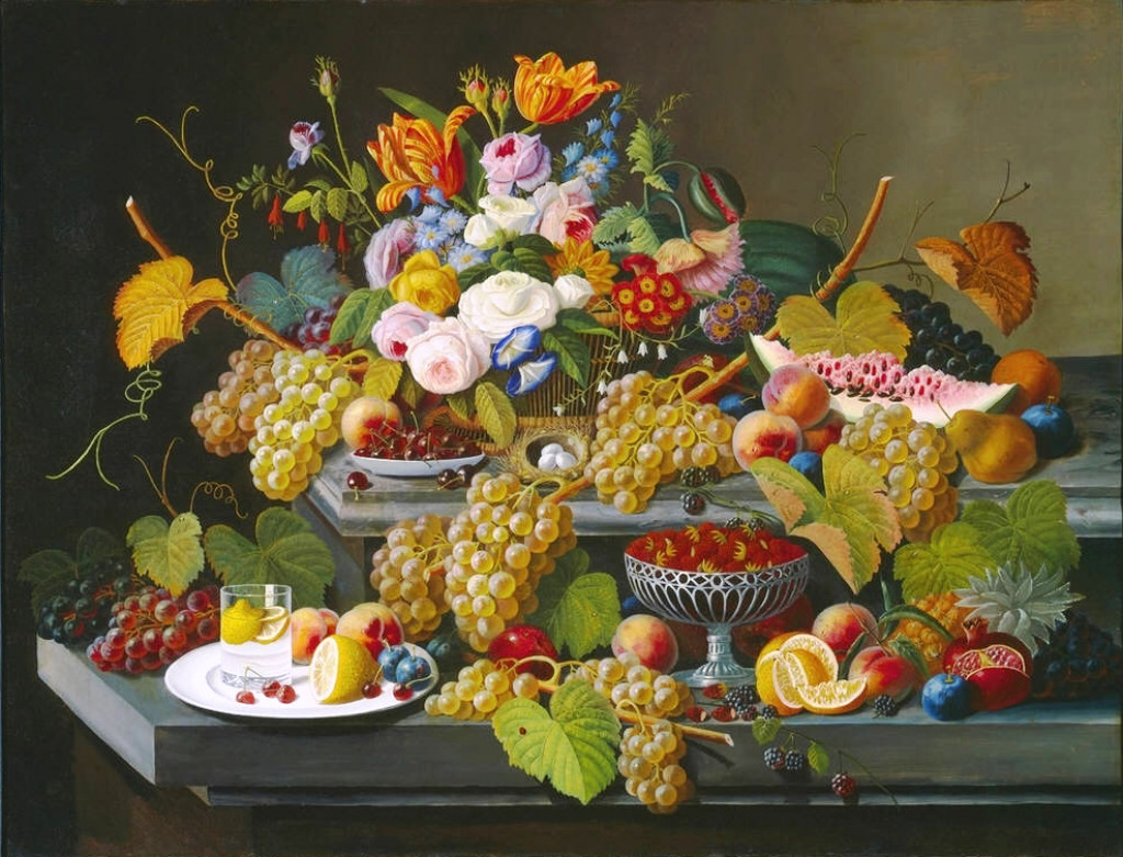 Натюрморт с фруктами и цветами jigsaw puzzle in Фрукты и Овощи puzzles on TheJigsawPuzzles.com