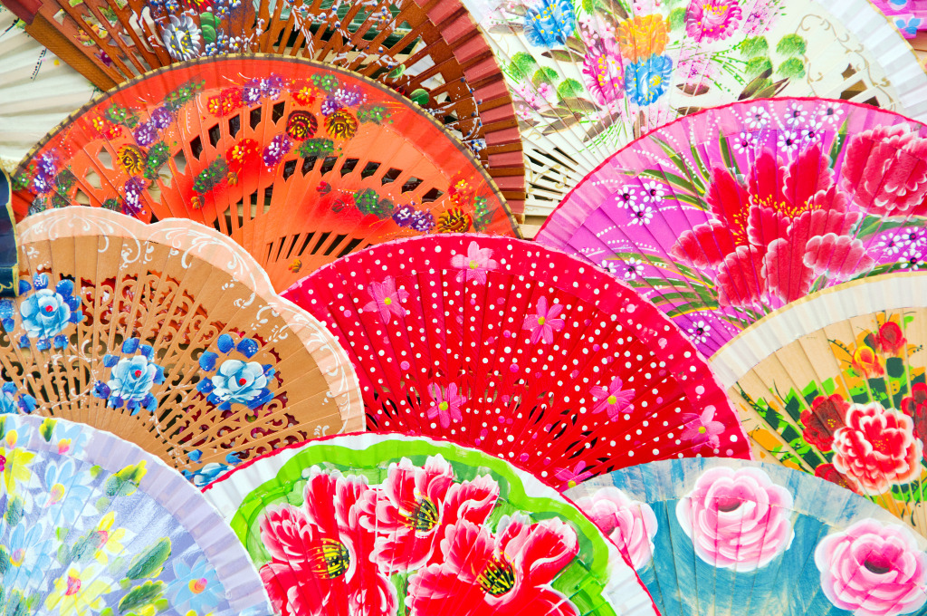 Colorful Spanish Fans jigsaw puzzle in Handmade puzzles on TheJigsawPuzzles.com