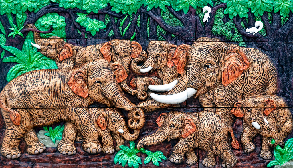 Escultura de Pedra da Família do Elefante jigsaw puzzle in Animais puzzles on TheJigsawPuzzles.com