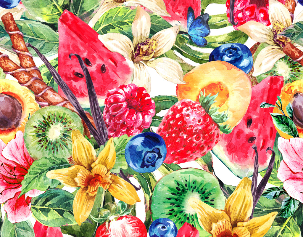 Tropical Fruit Watercolor jigsaw puzzle in Fruits & Veggies puzzles on TheJigsawPuzzles.com