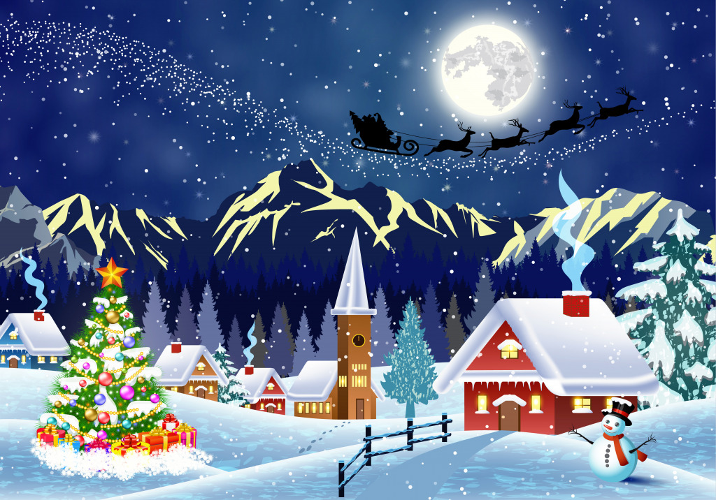 Снежный рождественский пейзаж jigsaw puzzle in Новый год и Рождество puzzles on TheJigsawPuzzles.com