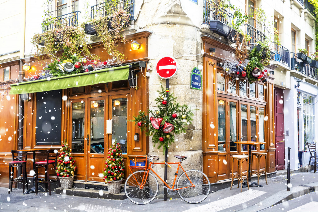Parisian Cafe Decorated for Christmas jigsaw puzzle in Street View puzzles on TheJigsawPuzzles.com