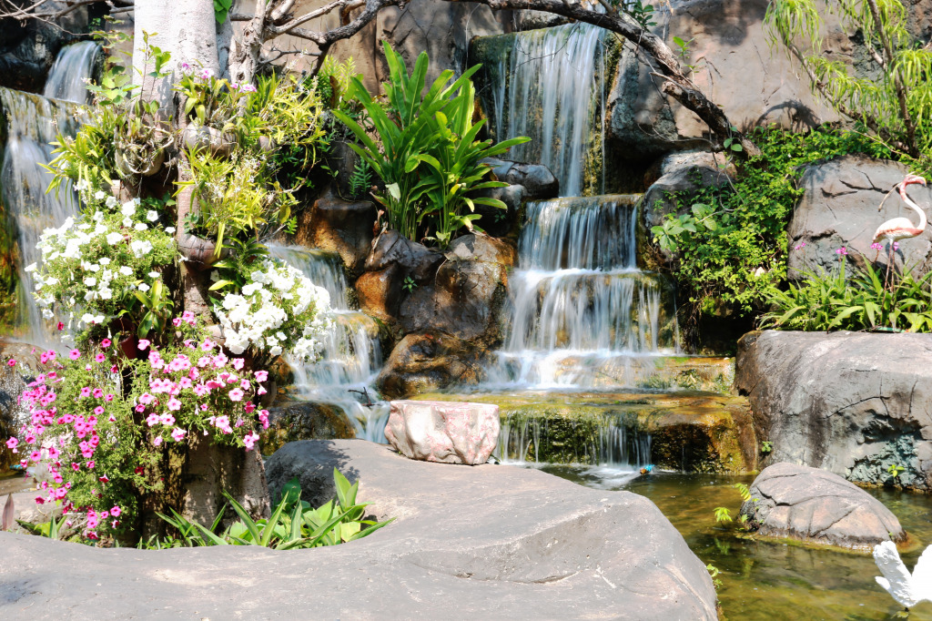 Waterfall in the Temple Garden jigsaw puzzle in Waterfalls puzzles on TheJigsawPuzzles.com