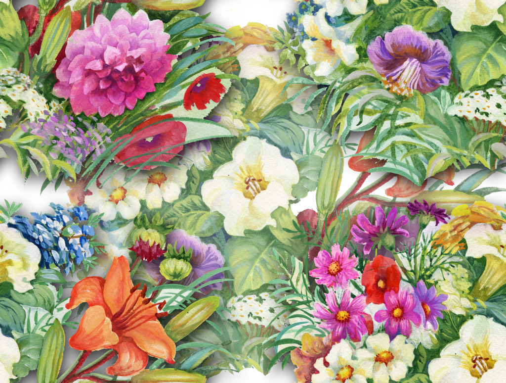 Garden Flowers Watercolor jigsaw puzzle in Flowers puzzles on TheJigsawPuzzles.com