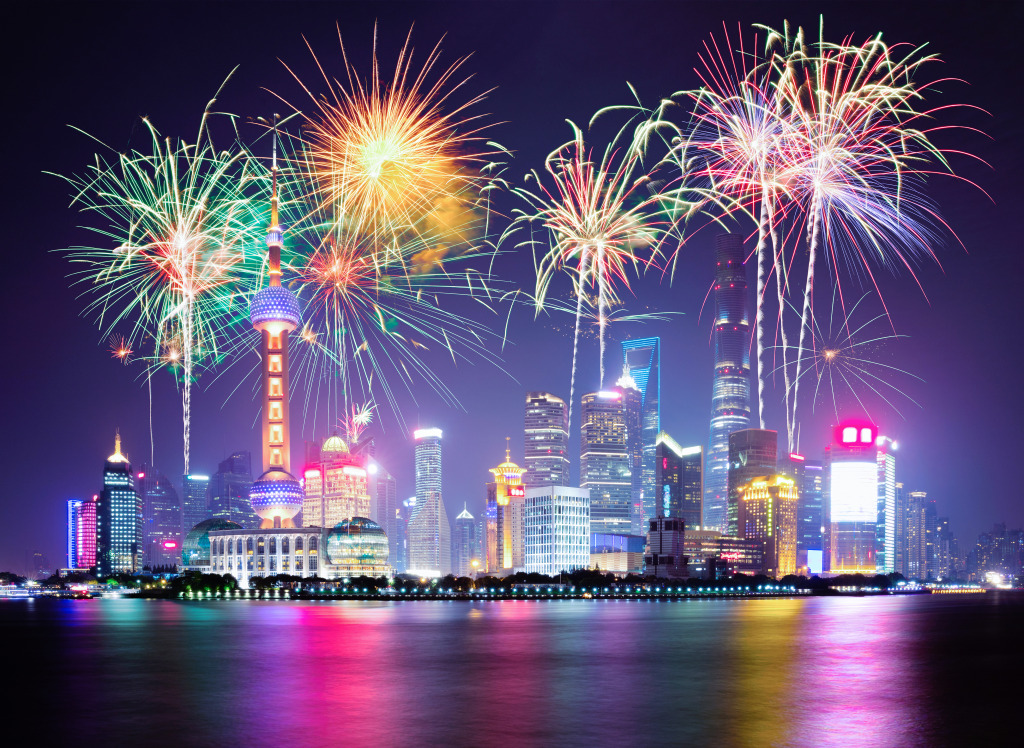 New Year Fireworks in Shanghai, China jigsaw puzzle in Street View puzzles on TheJigsawPuzzles.com