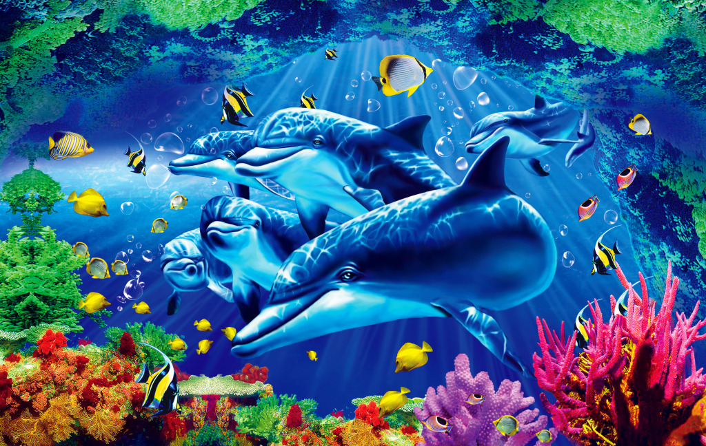 Дельфины и тропические рыбы jigsaw puzzle in Подводный мир puzzles on TheJigsawPuzzles.com