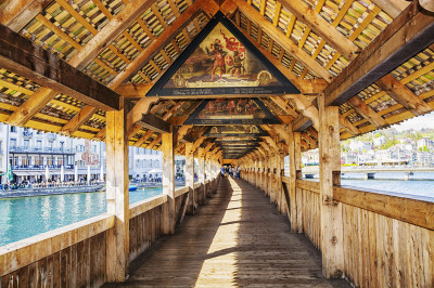 Chapel Bridge Inside View, Lucerne, Switzerland jigsaw puzzle in ...