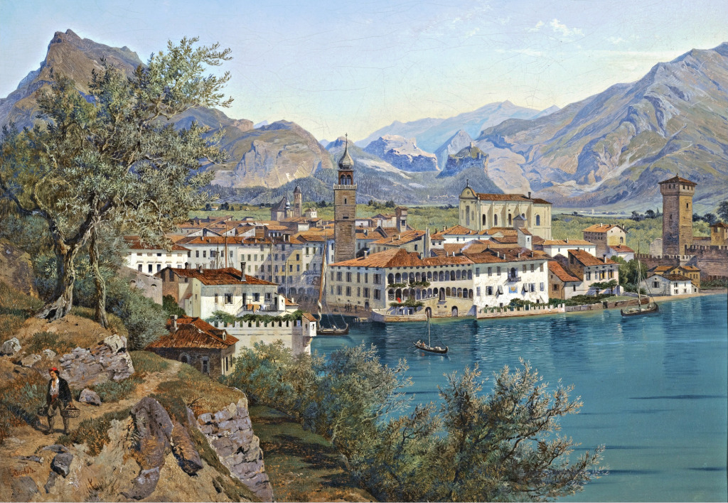 Vista de Riva no Lago de Garda jigsaw puzzle in Obras de Arte puzzles on TheJigsawPuzzles.com