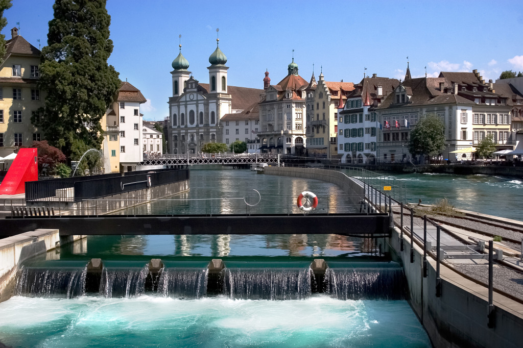 Lucerne and River Reuss, Switzerland jigsaw puzzle in Waterfalls puzzles on TheJigsawPuzzles.com