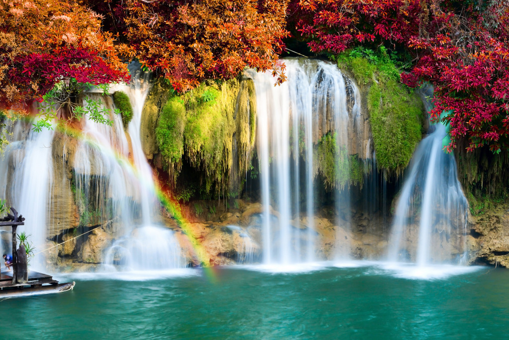 Waterfall in the Autumn Forest jigsaw puzzle in Waterfalls puzzles on TheJigsawPuzzles.com
