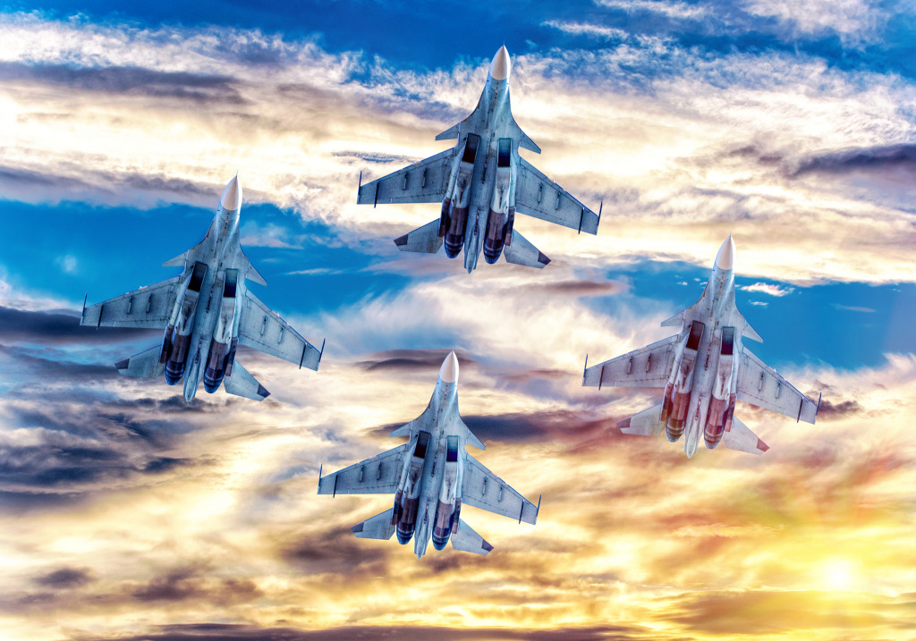 Fighter Jets Taking off at Sunset jigsaw puzzle in Aviation puzzles on TheJigsawPuzzles.com