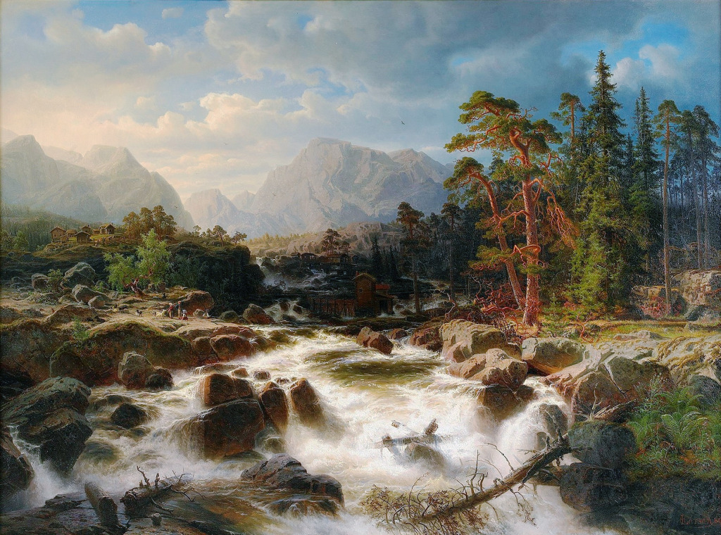 Dramatic Waterfall Landscape jigsaw puzzle in Waterfalls puzzles on TheJigsawPuzzles.com