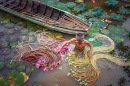 Vietnamese Man Picking Pink Lotus