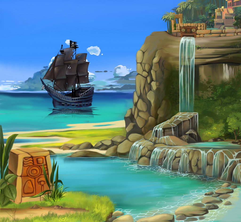 Пиратский остров с водопадом jigsaw puzzle in Водопады puzzles on TheJigsawPuzzles.com