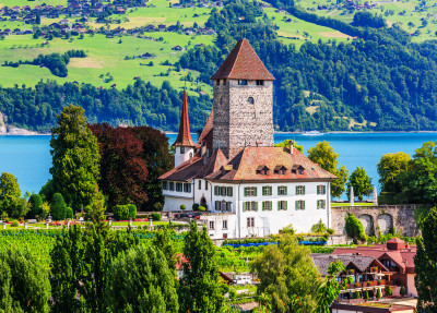 Spiez Castle by Thun Lake, Switzerland jigsaw puzzle in Castles puzzles ...