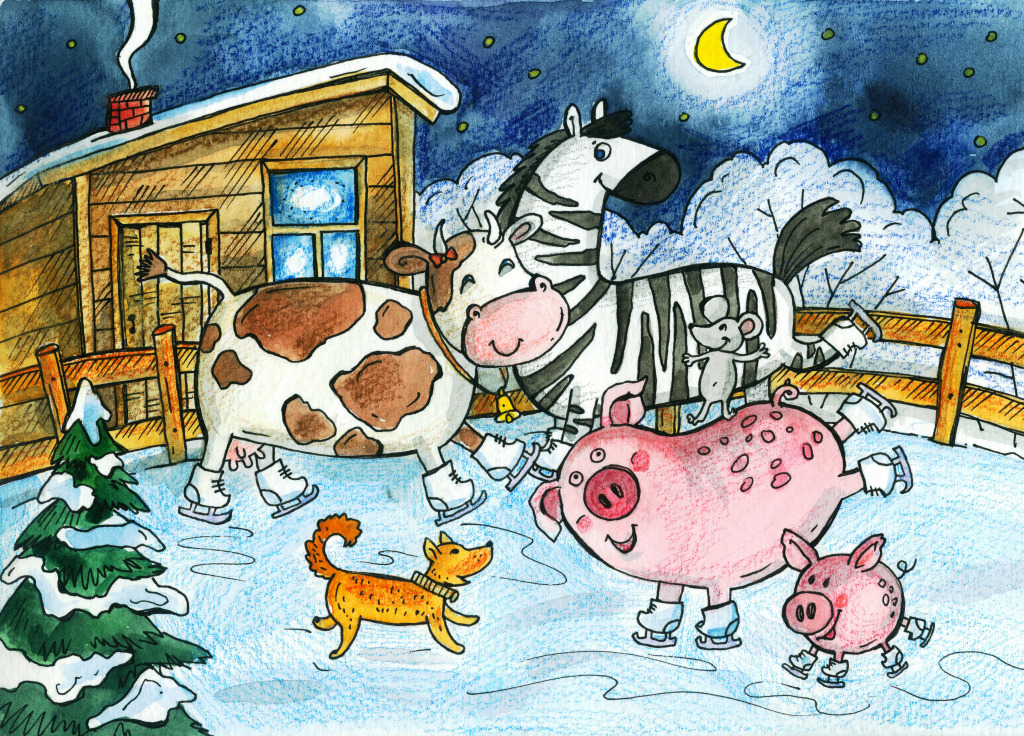 Ice-Skating on the Farm jigsaw puzzle in Animals puzzles on TheJigsawPuzzles.com