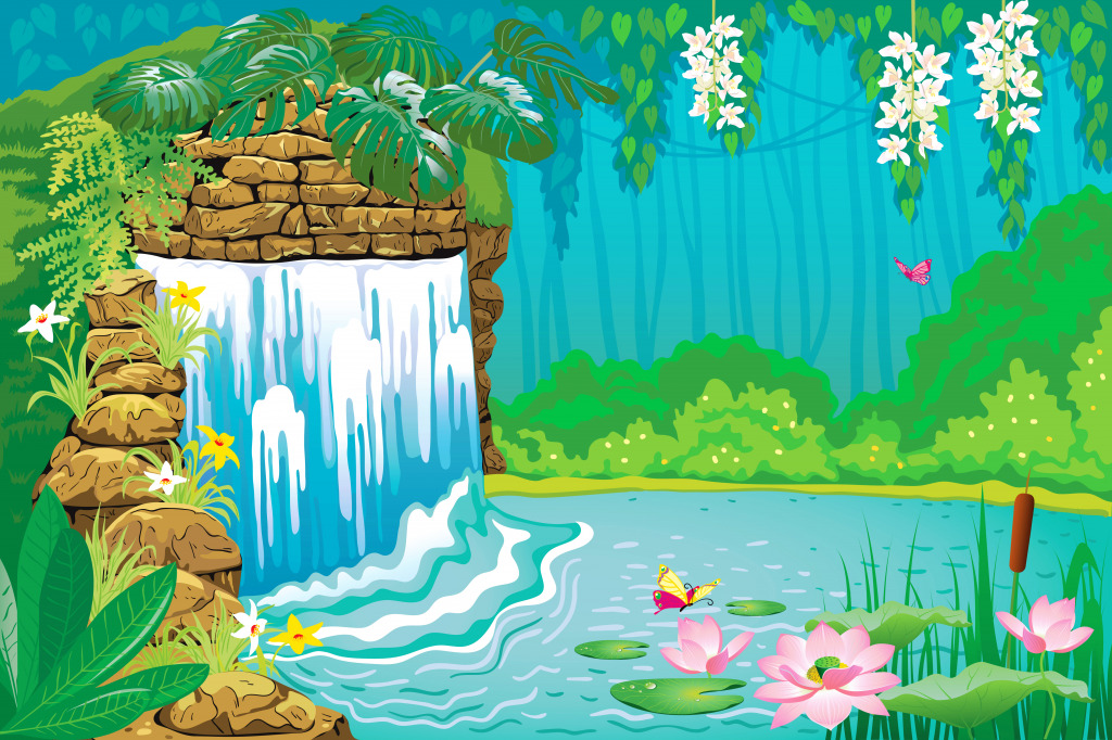 Paisagem Tropical com uma Cachoeira jigsaw puzzle in Cachoeiras puzzles on TheJigsawPuzzles.com