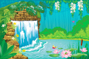 Tropical Landscape with a Waterfall