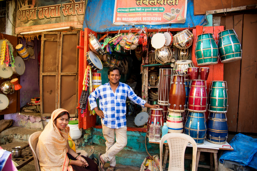 Musical Instrument Shop, Nagpur, India jigsaw puzzle in People puzzles on TheJigsawPuzzles.com