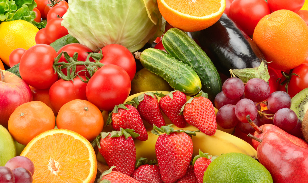 Fresh Healthy Fruits and Vegetables jigsaw puzzle in Fruits & Veggies puzzles on TheJigsawPuzzles.com