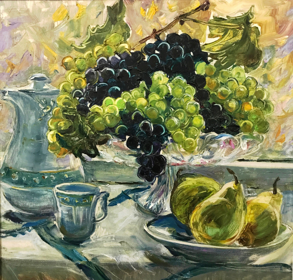 Still Life with Pears and Grapes jigsaw puzzle in Fruits & Veggies puzzles on TheJigsawPuzzles.com