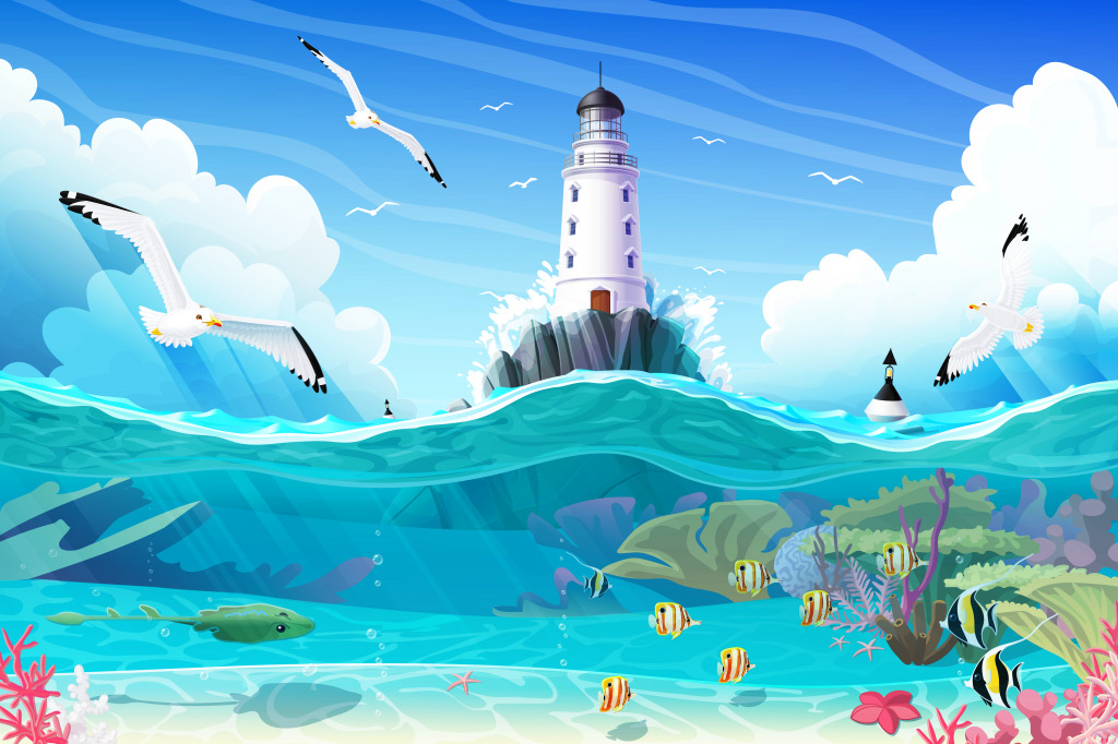 Lighthouse and Marine Life jigsaw puzzle in Sous les mers puzzles on TheJigsawPuzzles.com